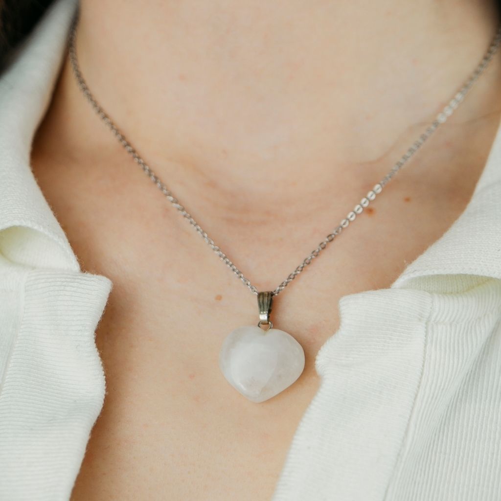 Purple Amethyst Amazonite Green Rose Quartz Heart Shape Pendant Necklace