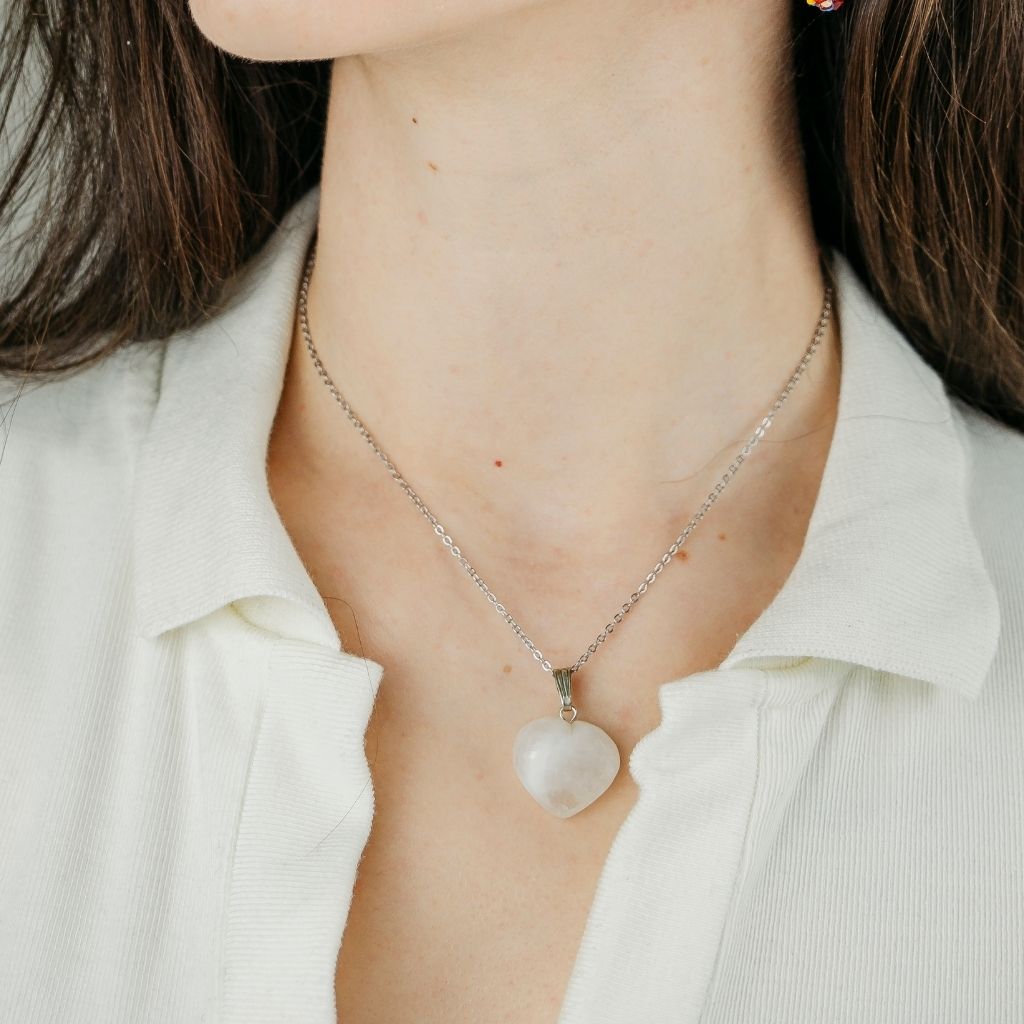 Amazonite Green Crystal Rose Quartz White Purple Heart Shape Pendant Necklace