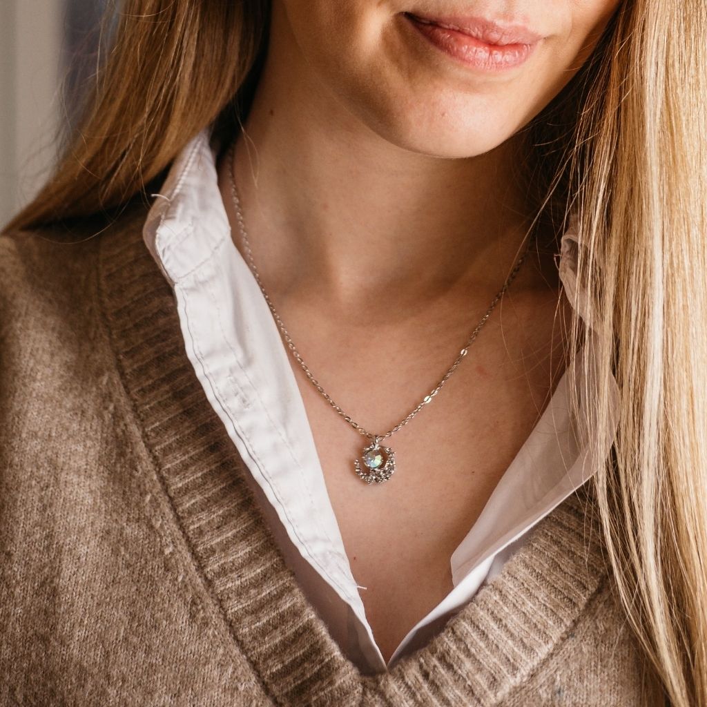 Silver Rose Gold Half Moon Zircon Minimalist Pendant Necklace
