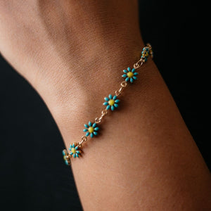 Multicolour Turquoise Sun Flower Summer Indie Boho Daisy Charms Bracelet — Boho Jewellery UK | The Colourful Aura