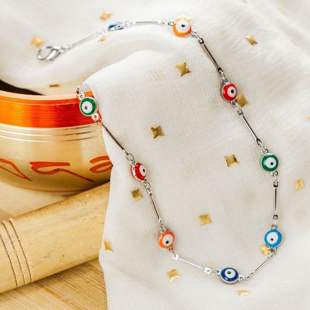 Multicolour Gold and Silver Evil Eye Charm Choker Protection Necklace