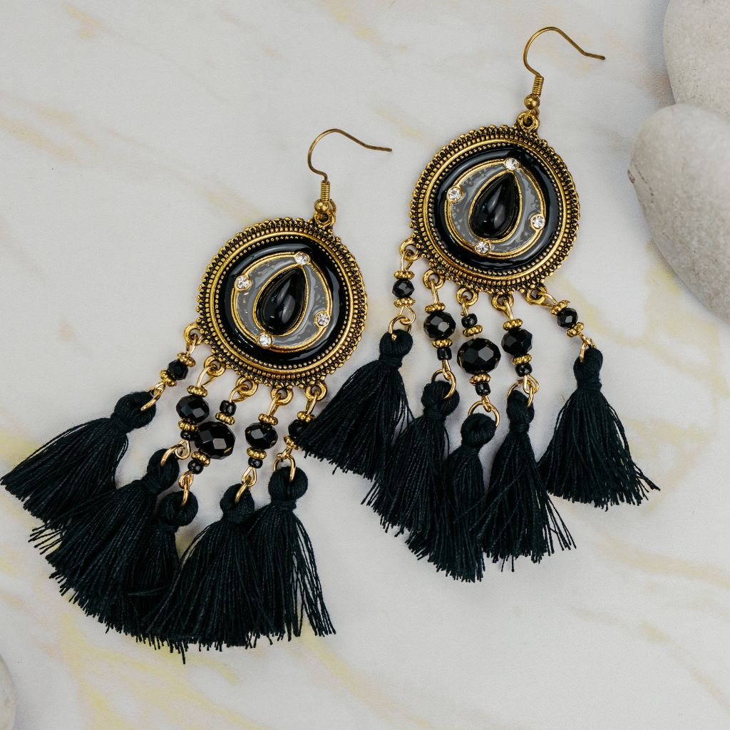 Long Round Enamel White Tassel Indian Boho Drop Ethnic Dangle Bridal Earring