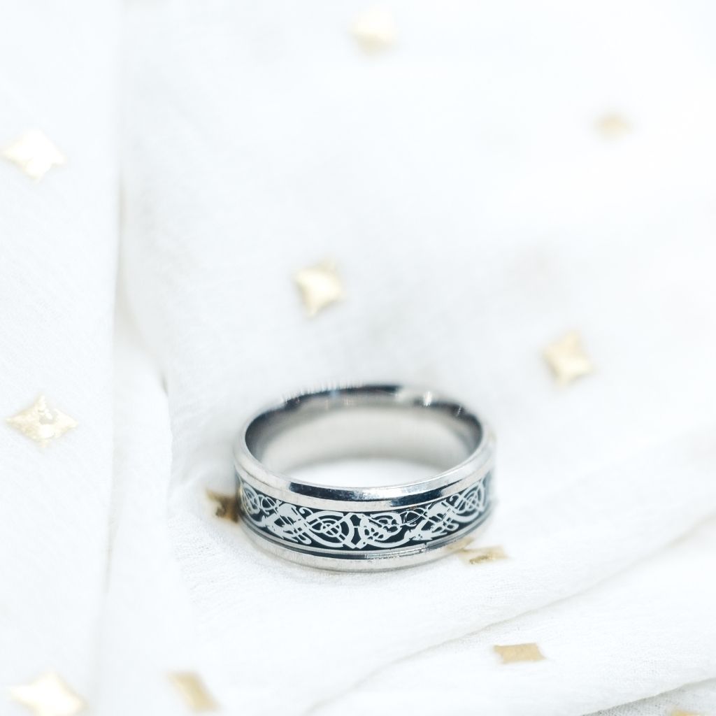 Tungsten Dragon Unisex Pattern Steel Thick cuff silver band ring