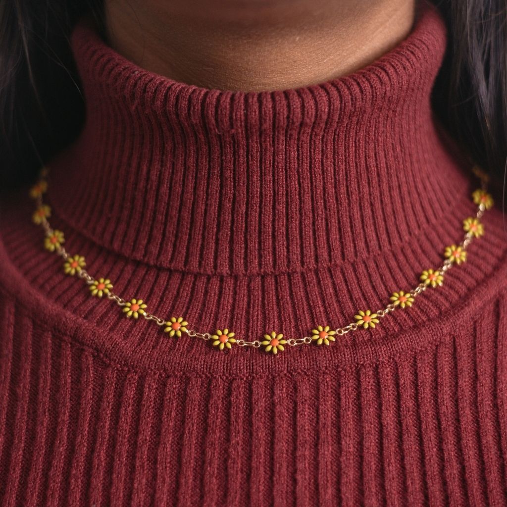 Colourful Yellow Flower Charm Indie Boho Daisy Choker Summer Adjustable — Boho Jewellery UK | The Colourful Aura