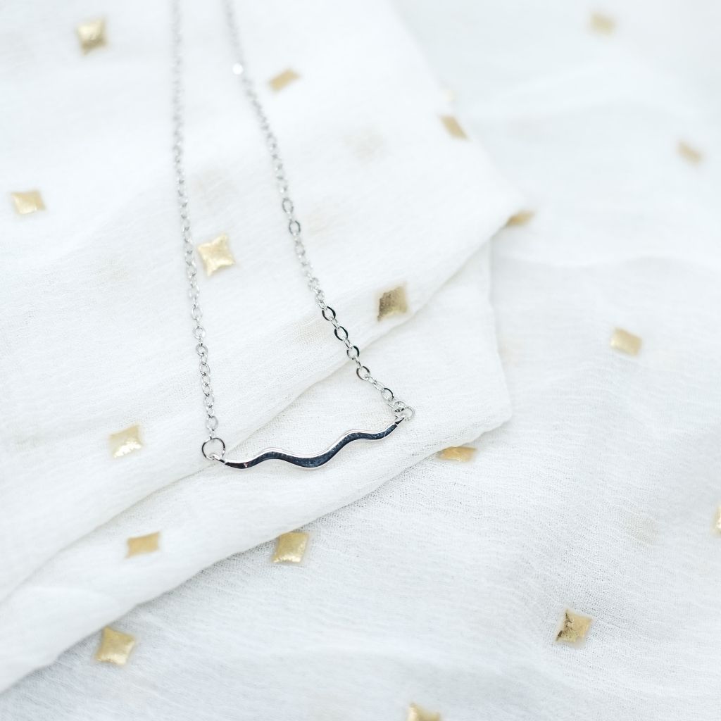 Silver Sterling Wave Zig Zag Necklace