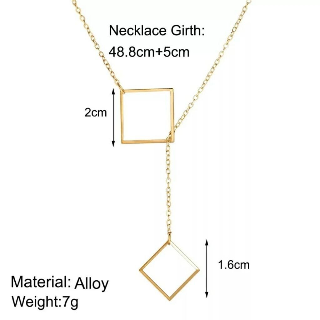 Two Square Drop Lariat Y Shape Interlock Rectangle Bar Lariat Drop Necklace