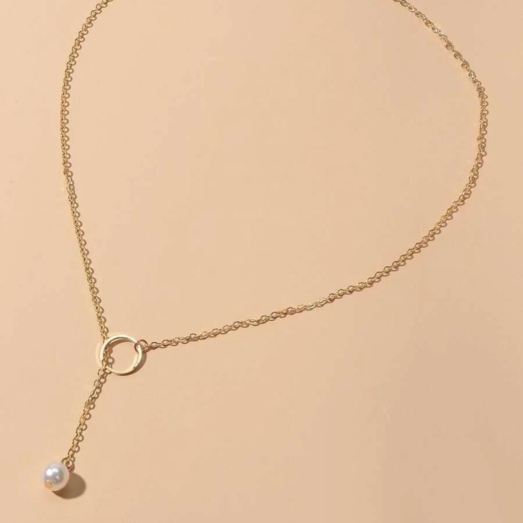 White Pearl Drop Karma Elegant Y Shape Everyday Elegant Lariat Drop Necklace