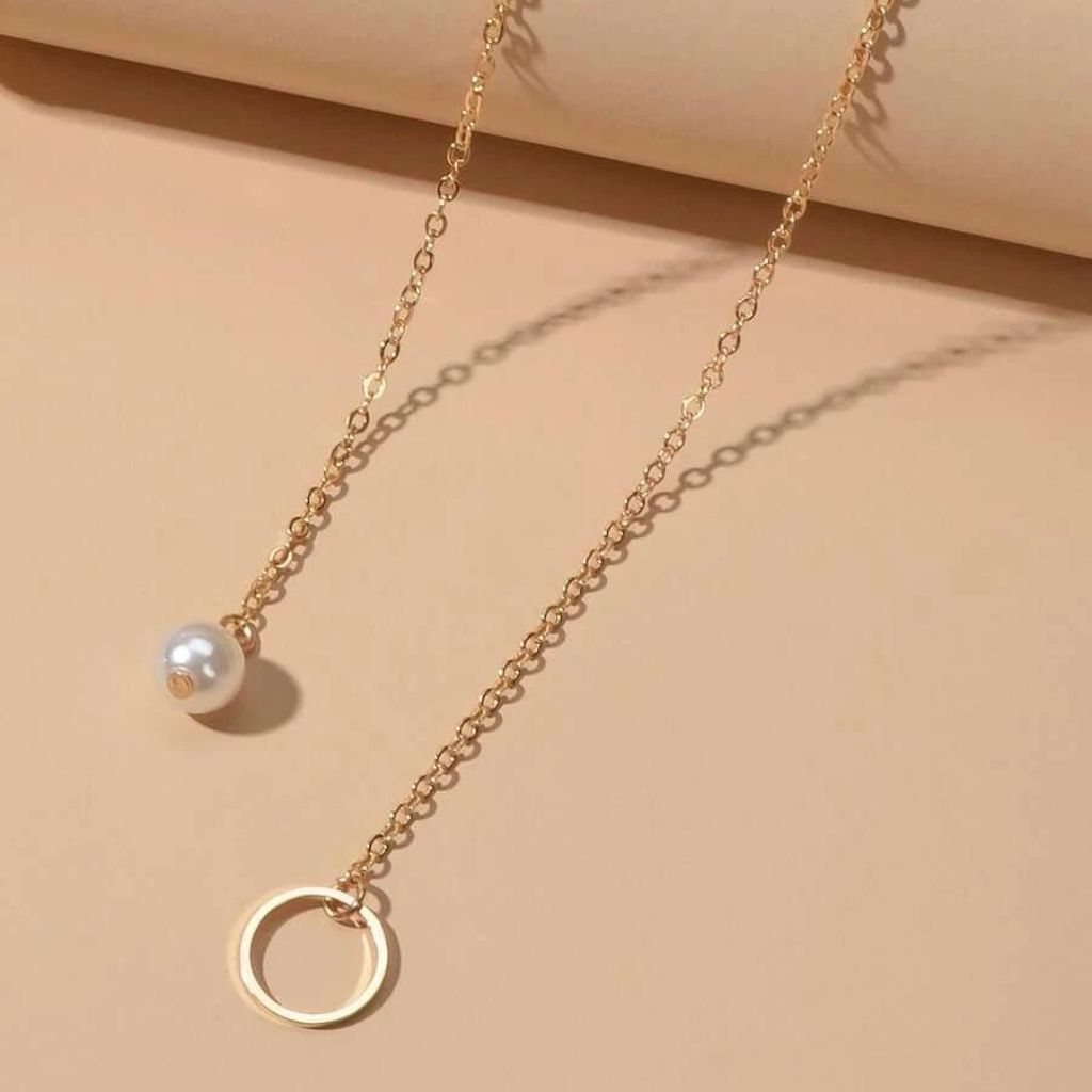 White Pearl Drop Karma Elegant Y Shape Everyday Elegant Lariat Drop Necklace