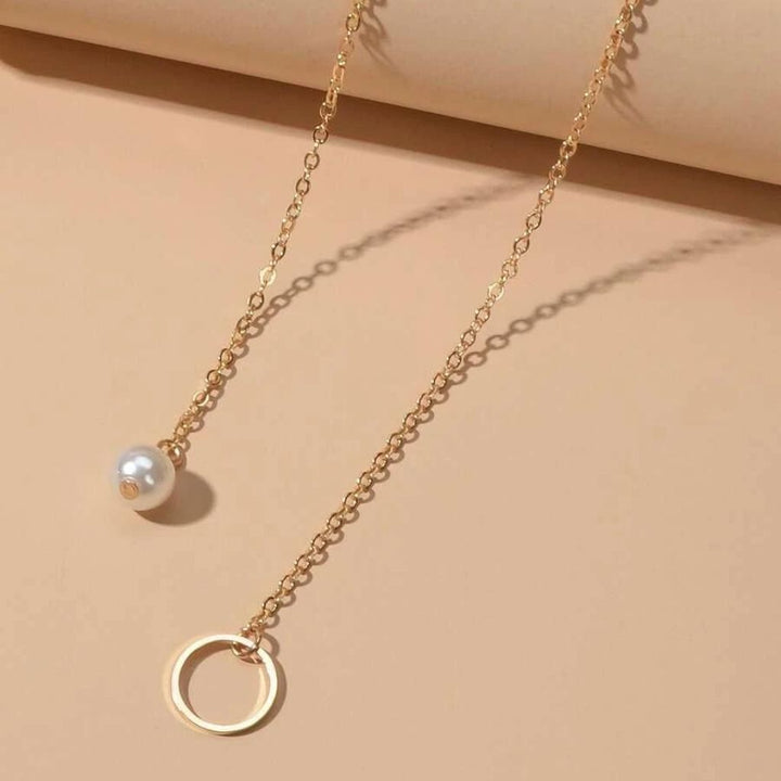 Silver White Pearl Drop Karma Elegant Y Shape Everyday Elegant Lariat Drop (Close-up Detail) | The Colourful Aura