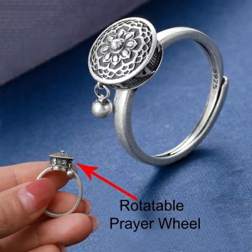 Silver Bronz Adjustable Buddhist Tibetan Spinner Monk Prayer Ring