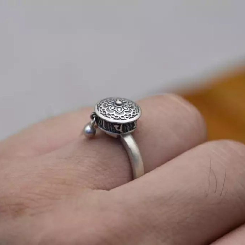 Silver Bronz Adjustable Buddhist Tibetan Spinner Monk Prayer Ring