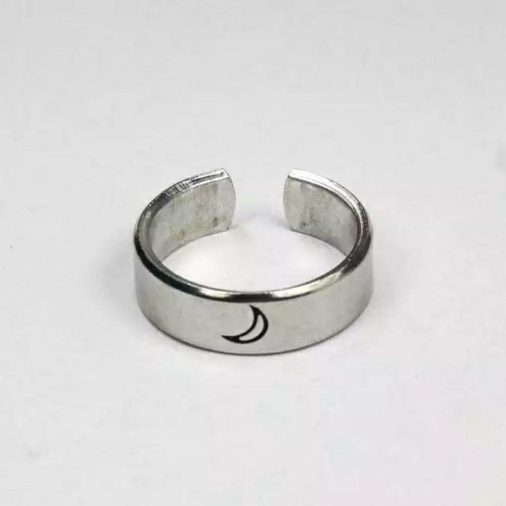 Adjustable Silver Plated Couple Moon and Sun Promise Ring Set