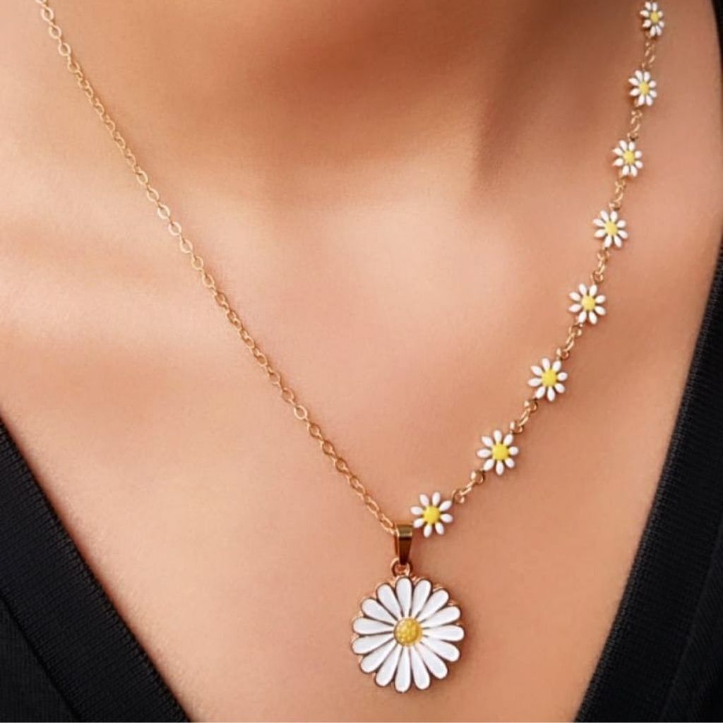 Half Turquoise Floral Indie Boho Daisy Charms Choker Summer Necklace