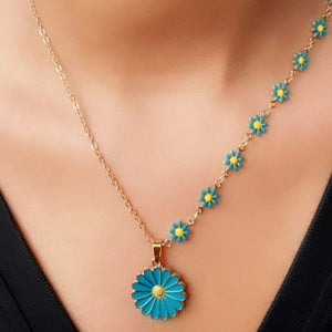 Half Turquoise Flower Charms Choker Summer Indie Boho Daisy Floral Necklace (Close-up Detail) | The Colourful Aura