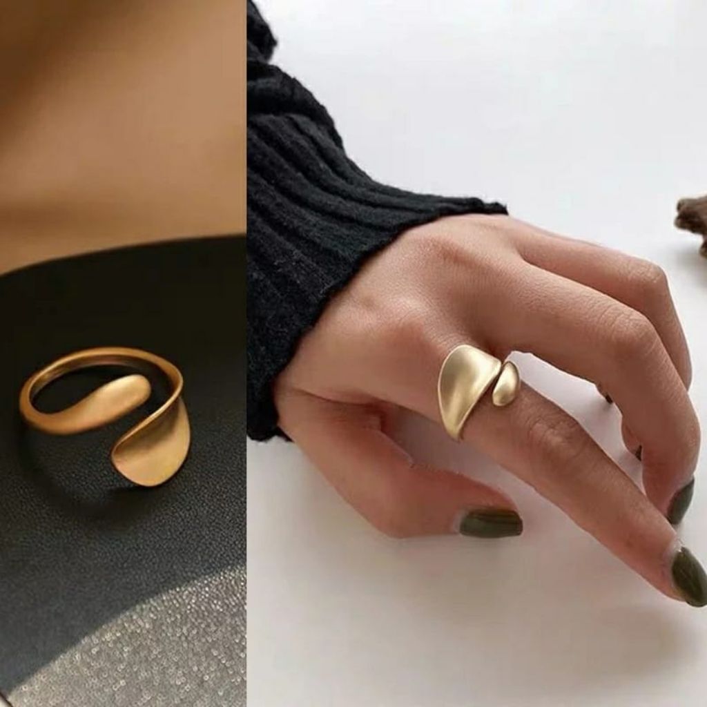 Adjustable Simple Gold Open Wave ring, Stacking Boho Geometric Ring, Trendy Open Thin rings for women, Christmas Gift for her