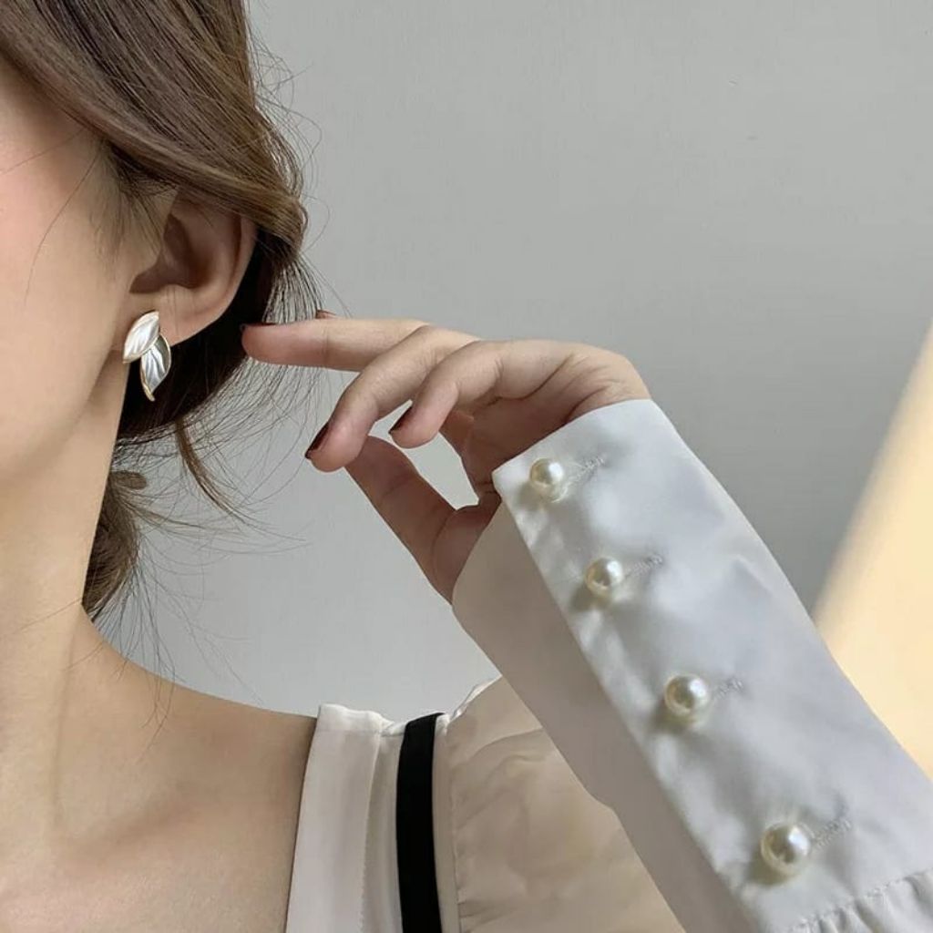 Summer Elegant Grey White Leaf Oil Drop Dangle Stud Marble White Earrings