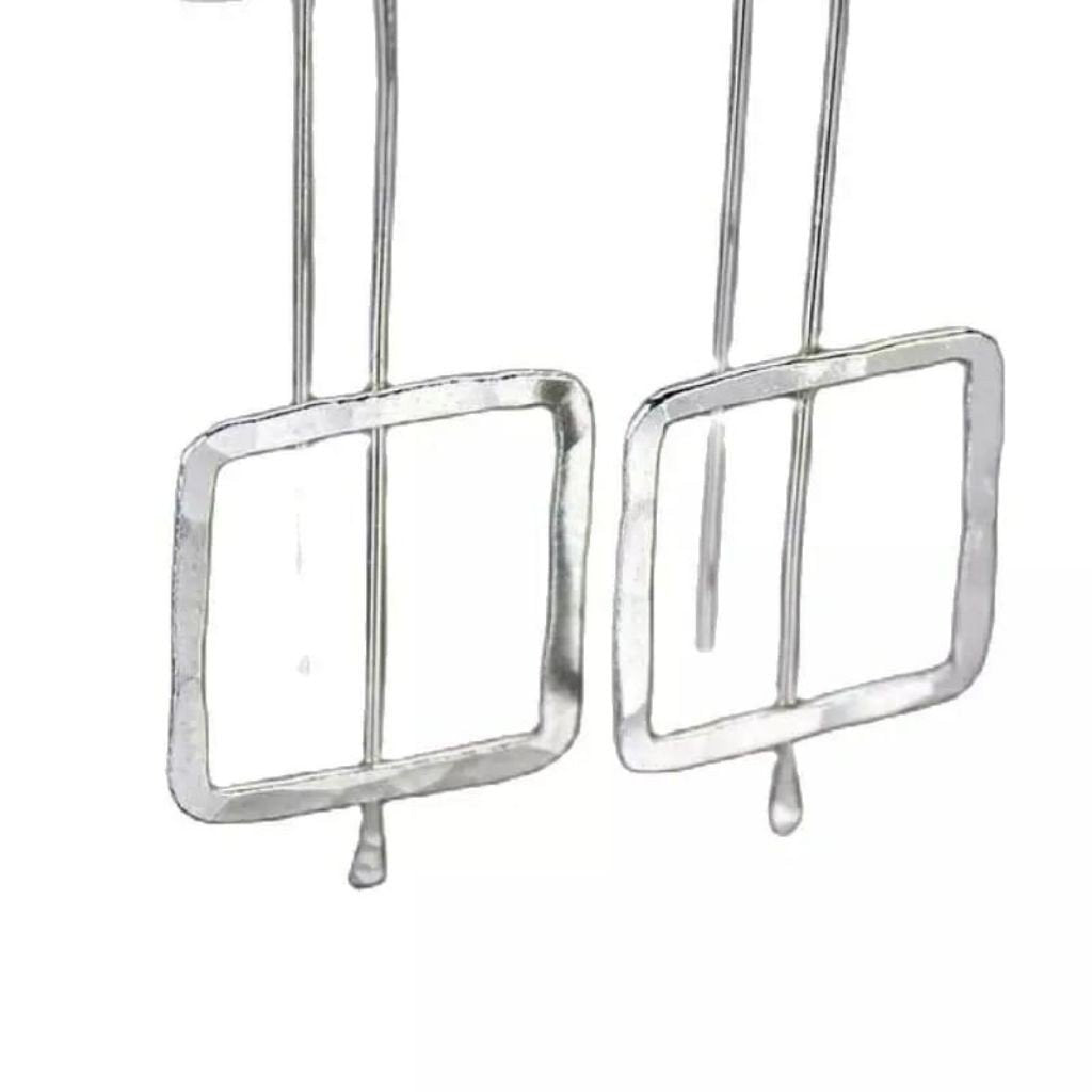 Retro Hammered Square Shape Quirky Geometric Punk Ear Hook Drop Earrings