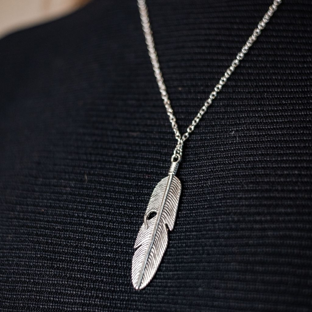 Large silver sale feather pendant