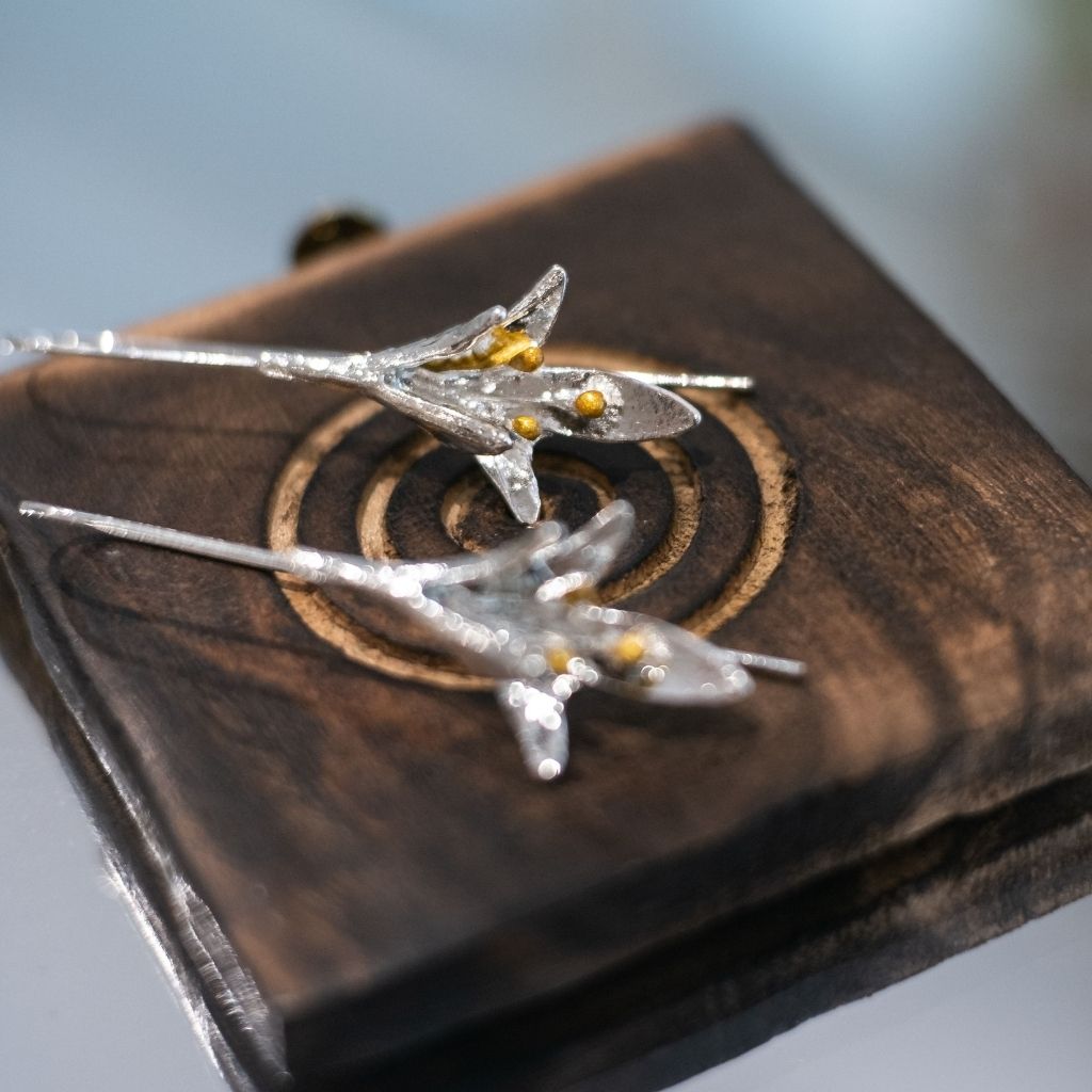 White Long Silver Vintage Lily floral Ear Crawler Hook Drop Ear Wire Earring