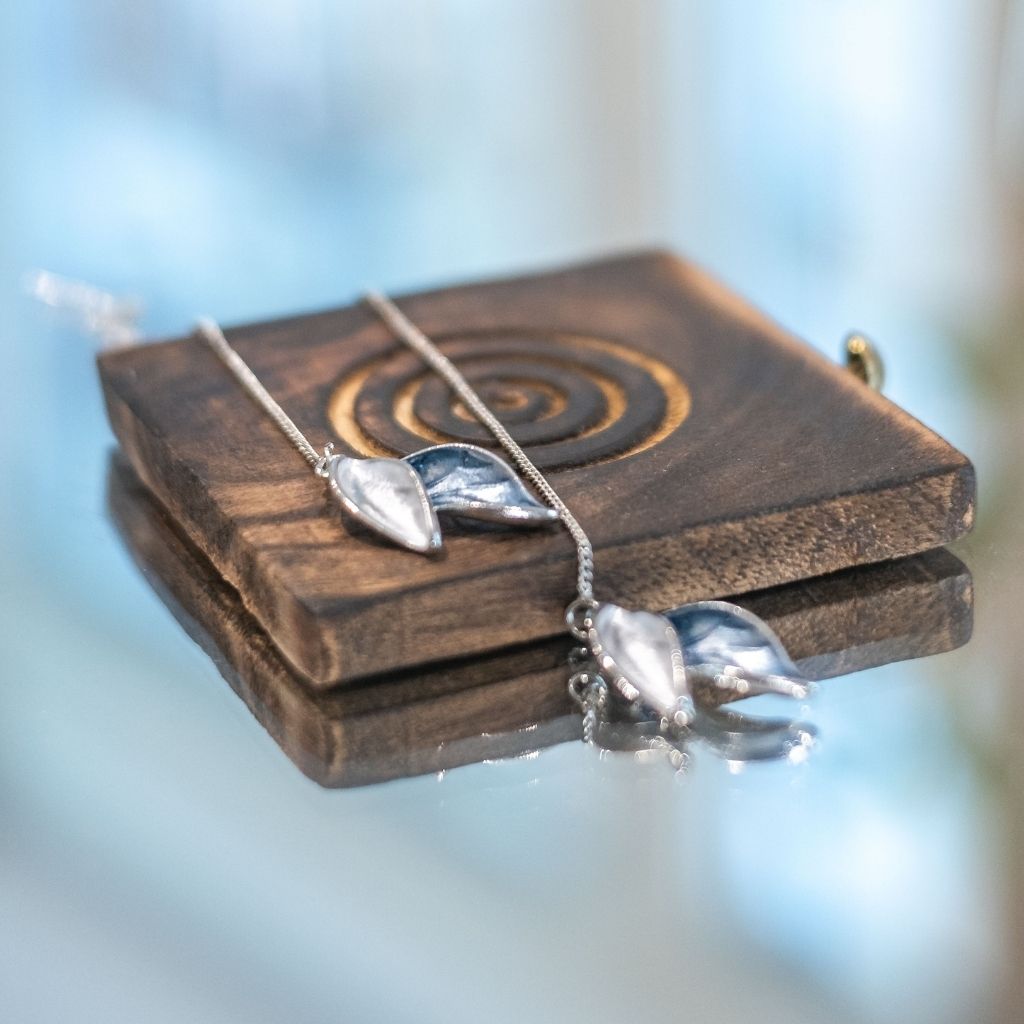 Elegant Grey White Long Leaf Drop Tassel Chain Marble Texture Earrings