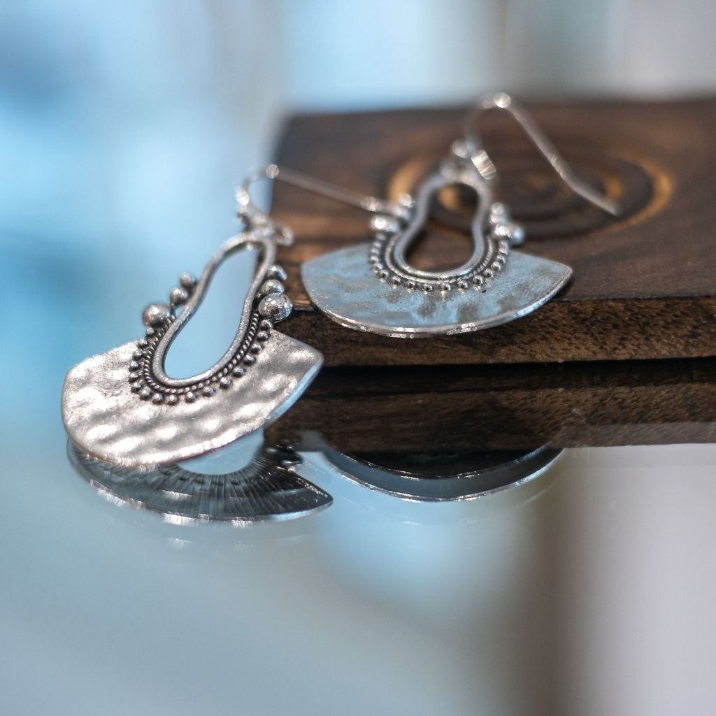 Retro Tribal Semi Disc Shape Ethnic Quirky Punk Dangle Drop Hippie Earring — Boho Jewellery UK | The Colourful Aura