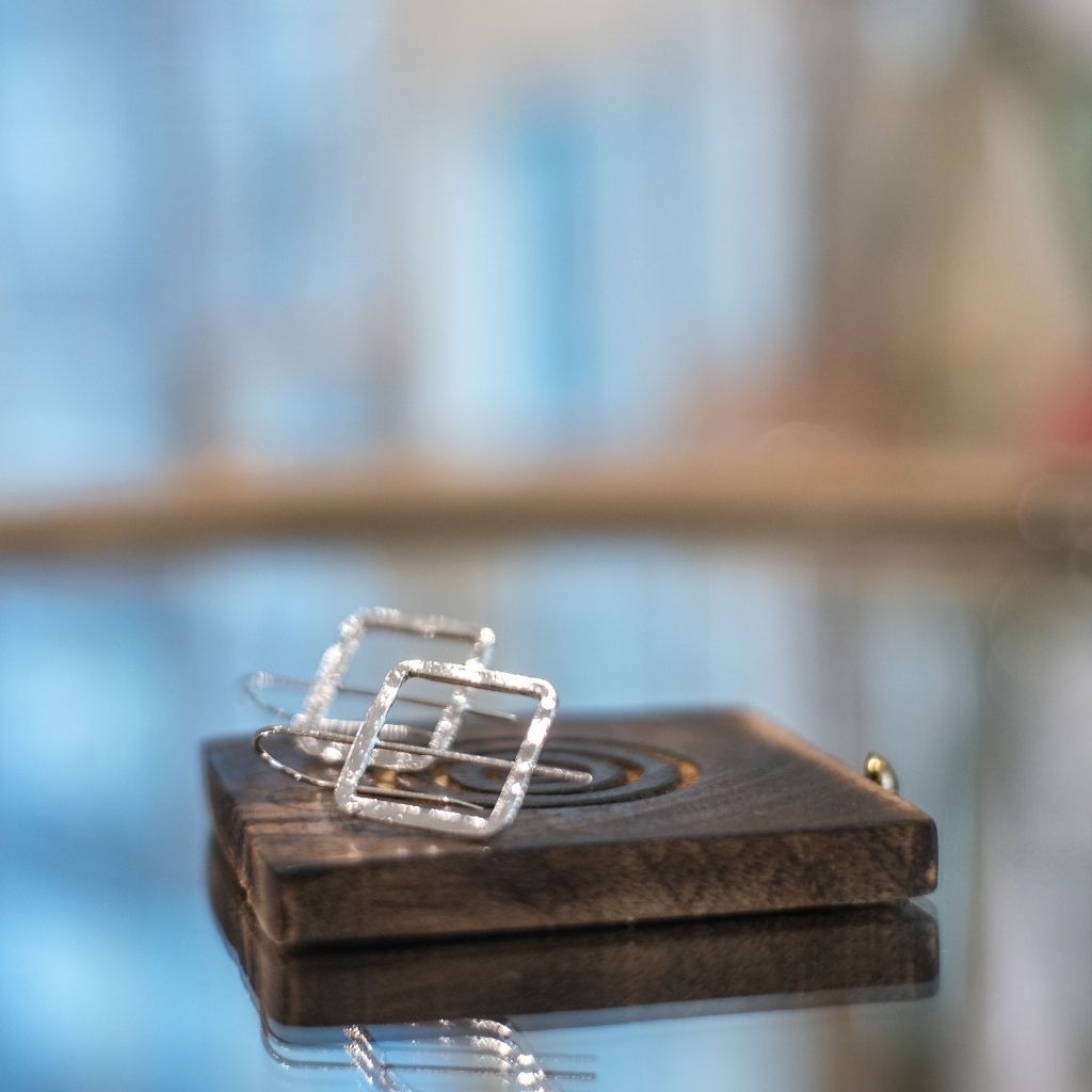 Retro Hammered Square Shape Quirky Geometric Punk Ear Hook Drop Earrings