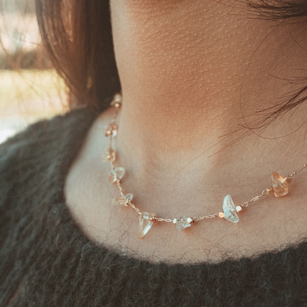 Gold Crystal Quartz Minimalist Healing Choker Dainty Necklace