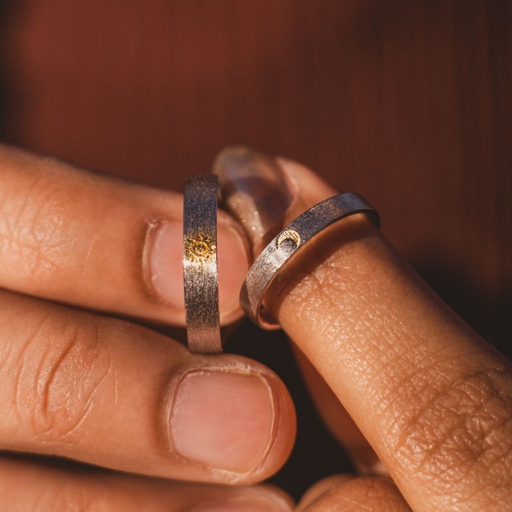 Yellow Shade Moon And Sun Ring Set