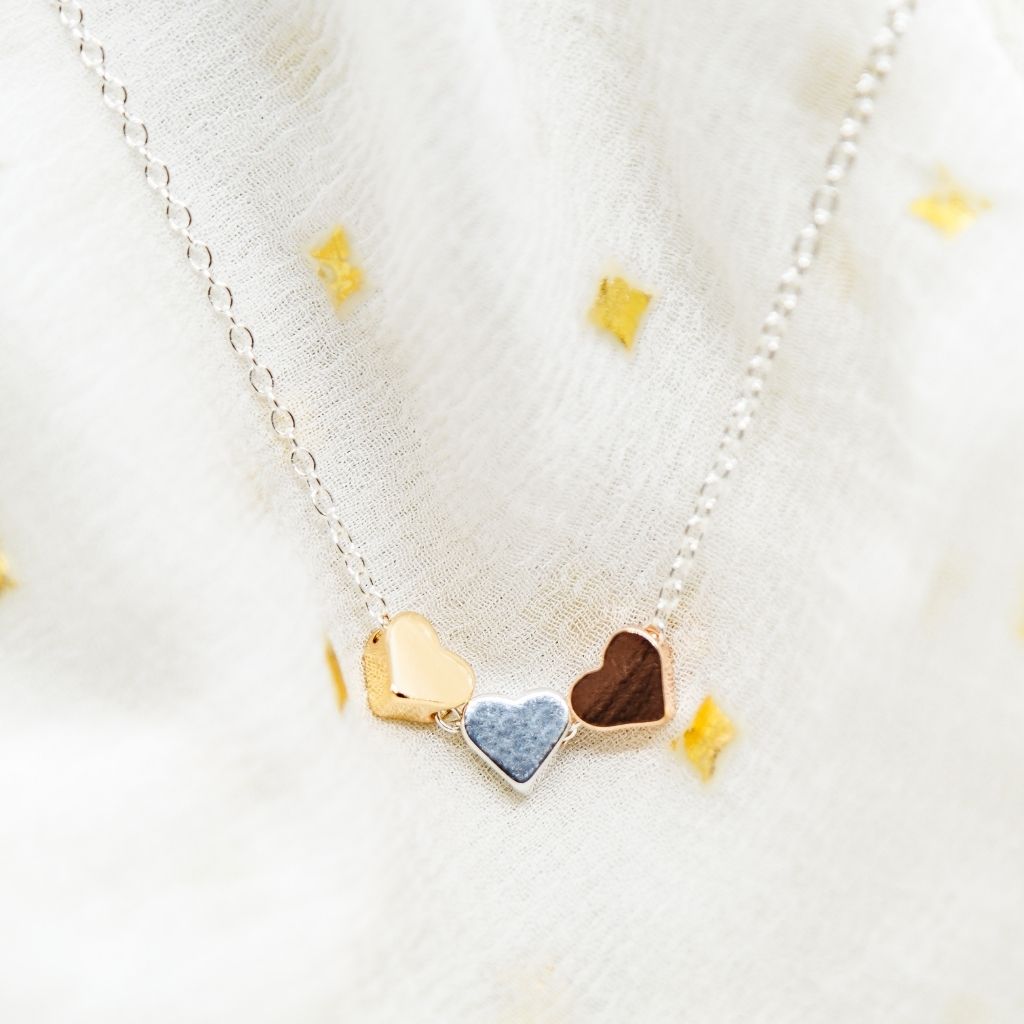 Stainless Steel Tricolour Small Three Heart Love Pendant Necklace