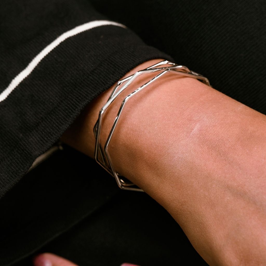 Adjustable Three Layer Gold Silver Twist Geometric Cuff Bangle Bracelet
