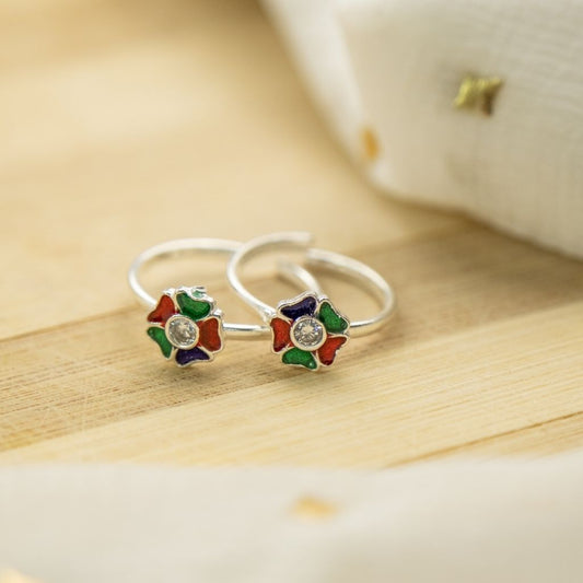 925 Silver Colourful Floral Bohemian Indian Bichiya Midi Toe Ring