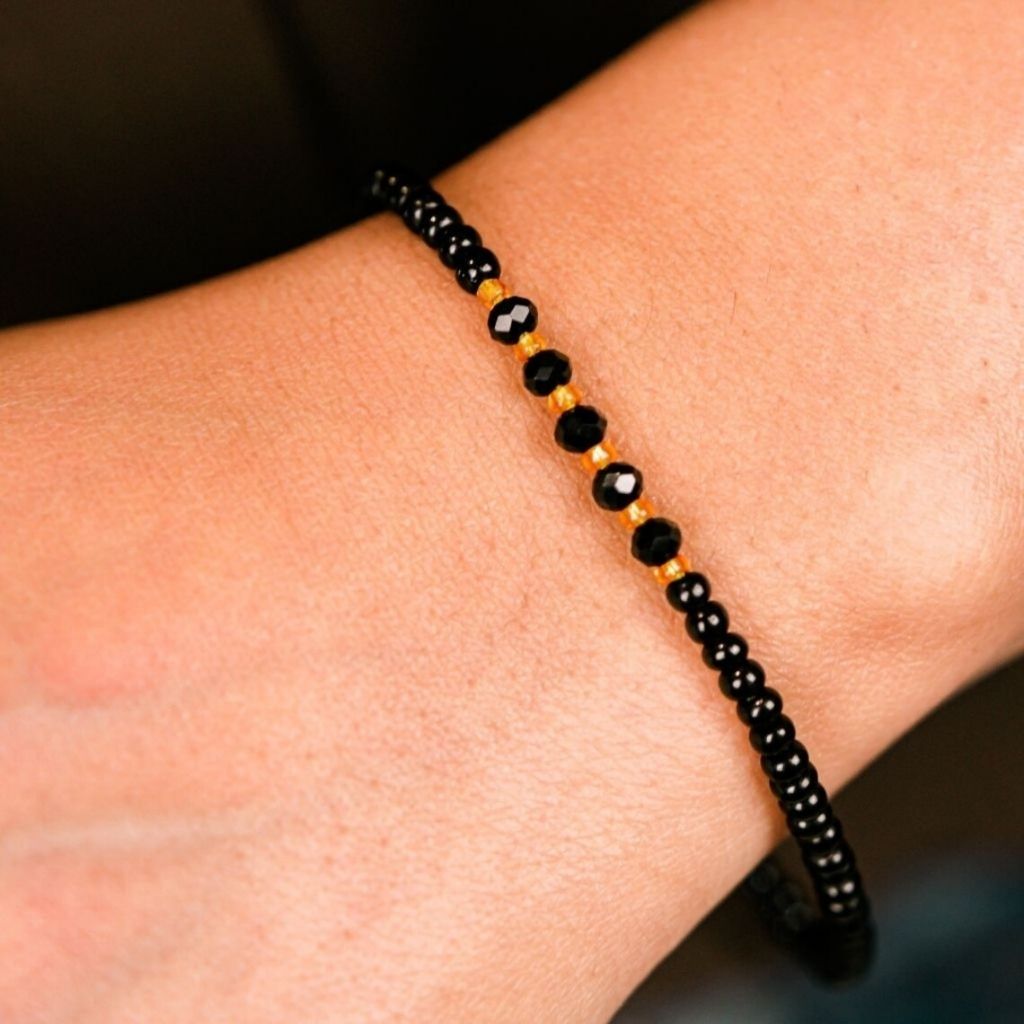 Black Beads Elegant Indian Mangalsutra Nazaria Tiny Beaded Daily Bracelet