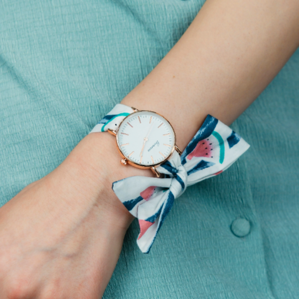 Handmade Blue Stripe Print Colour Women Changeable Wristwatch, Handmade changeable cotton strap, Ladies Geneva Bracelet Watch, Extra Watch Strap for Watch