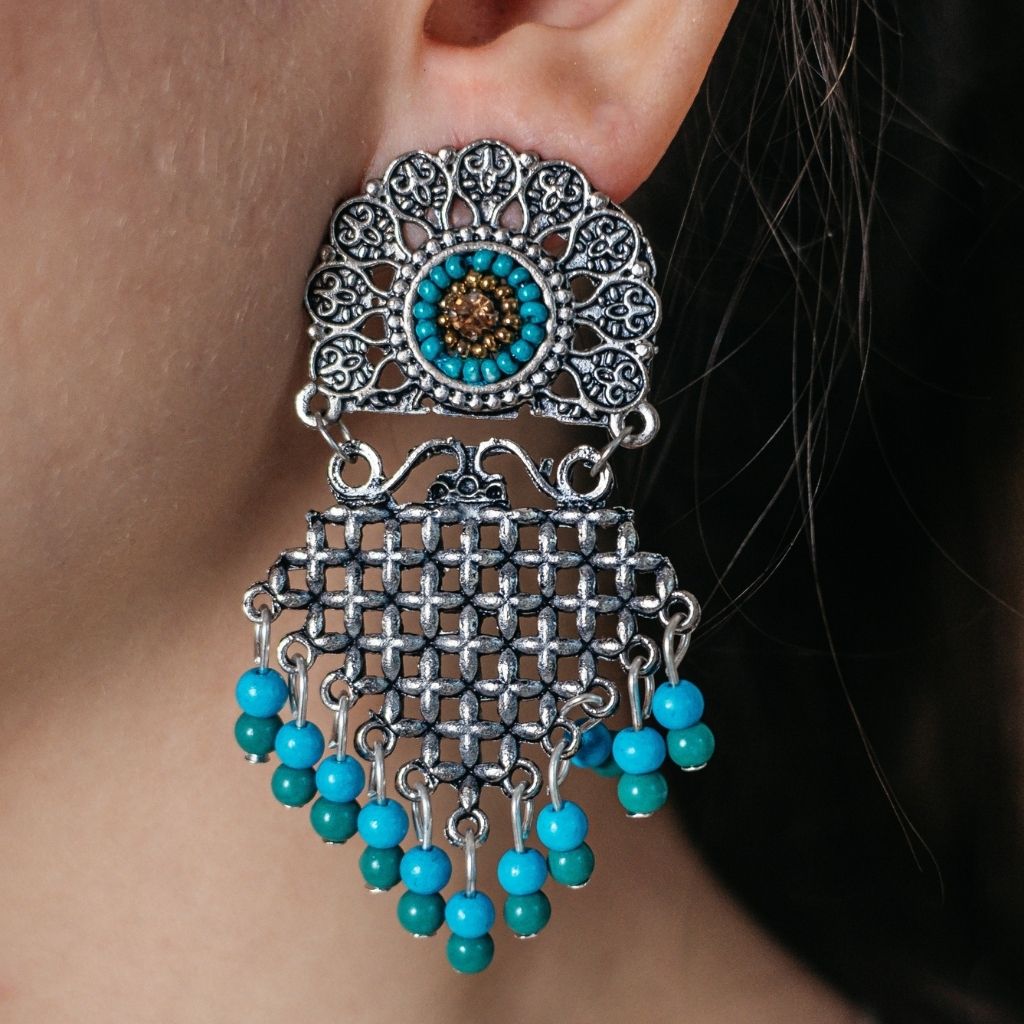 Oxidised Boho Drop Ethnic Earrings