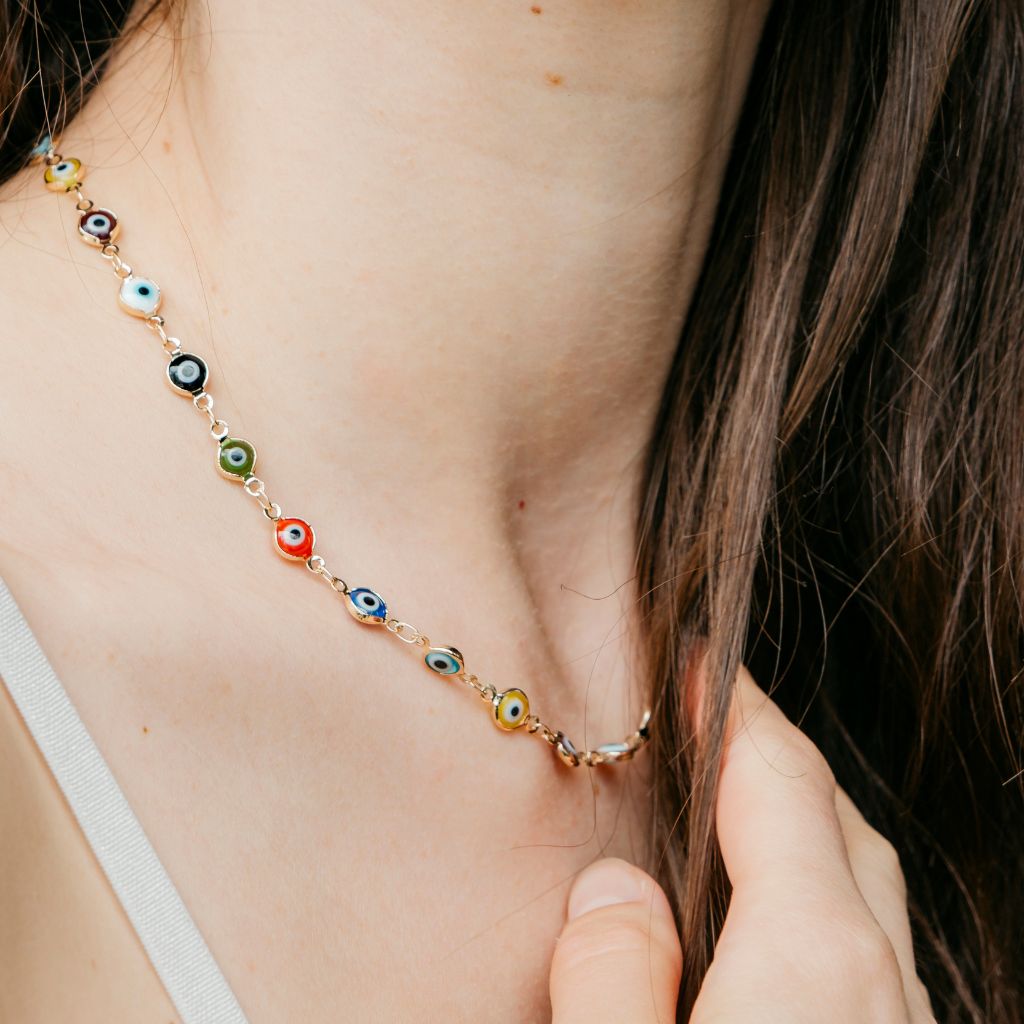 Silver Evil Eye Protection Nazaria Greek Mal De Ojo Adjustable Choker Necklace