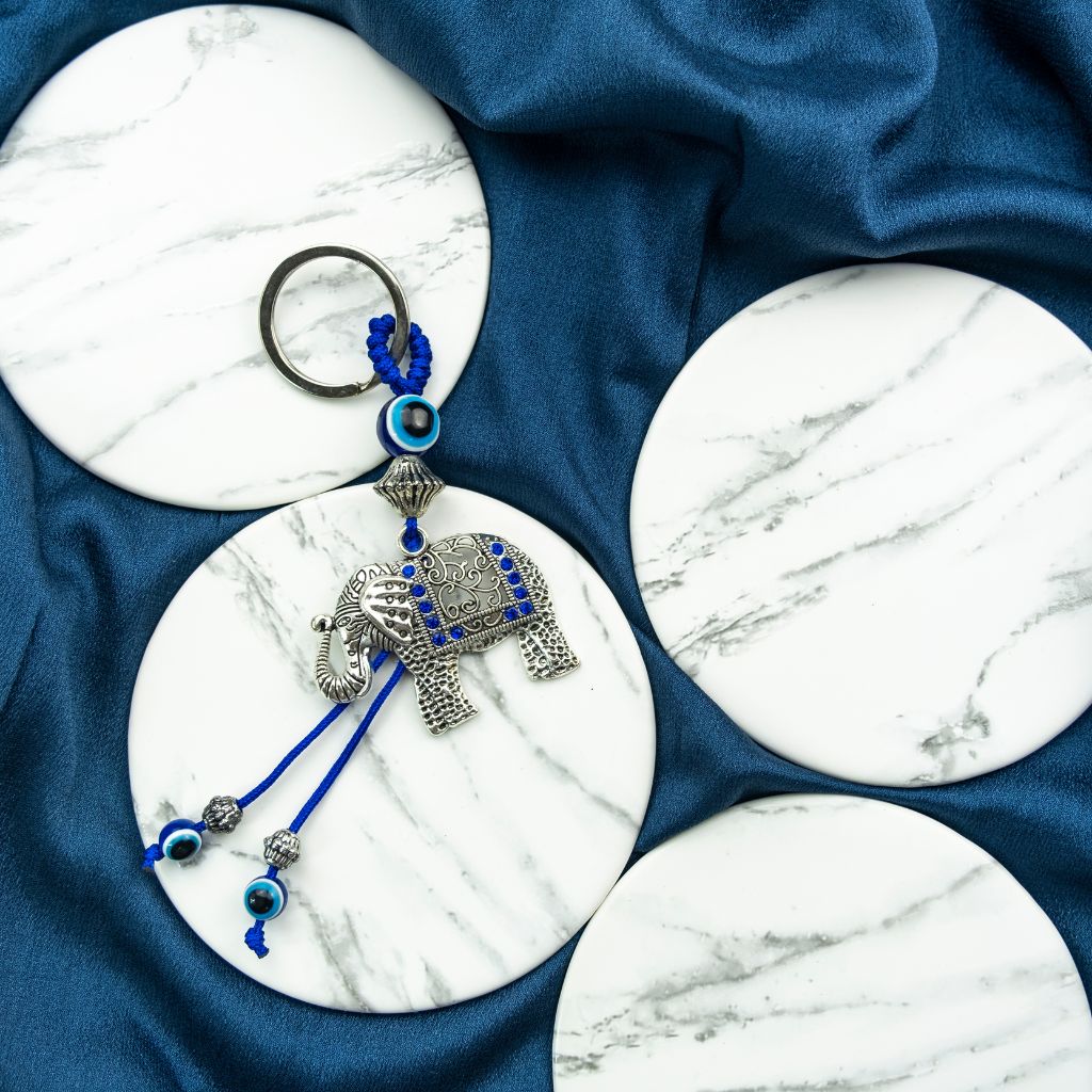 Elephant Animal Tassel Turkish Protection Evil Eye Nazar House Car Keychain — Boho Jewellery UK | The Colourful Aura