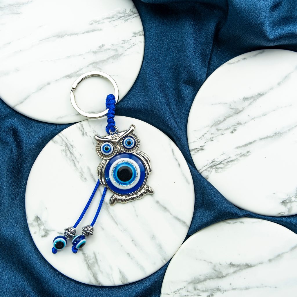 Large Owl Animal Tassel Turkish Protection Evil Eye Nazar House Car Keychain — Boho Jewellery UK | The Colourful Aura