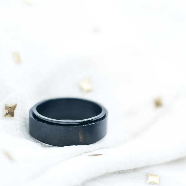 8mm Mens Matt Black Engagement Spinner Tungsten Wedding Ring Band