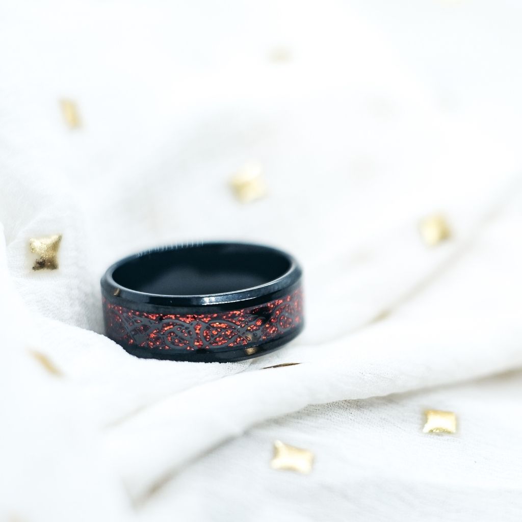 12 US (UK X) Punk Tungsten Steel Black Carbon Fiber Mens Wide Band Ring — Boho Jewellery UK | The Colourful Aura