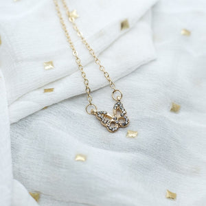 Silver and Gold Sparkly Dainty Butterfly Minimalistic Pendant Necklace (Close-up Detail) | The Colourful Aura