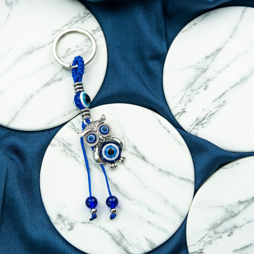 Owl Animal Tassel Turkish Protection Evil Eye Nazar mal de ojo House Keychain — Boho Jewellery UK | The Colourful Aura