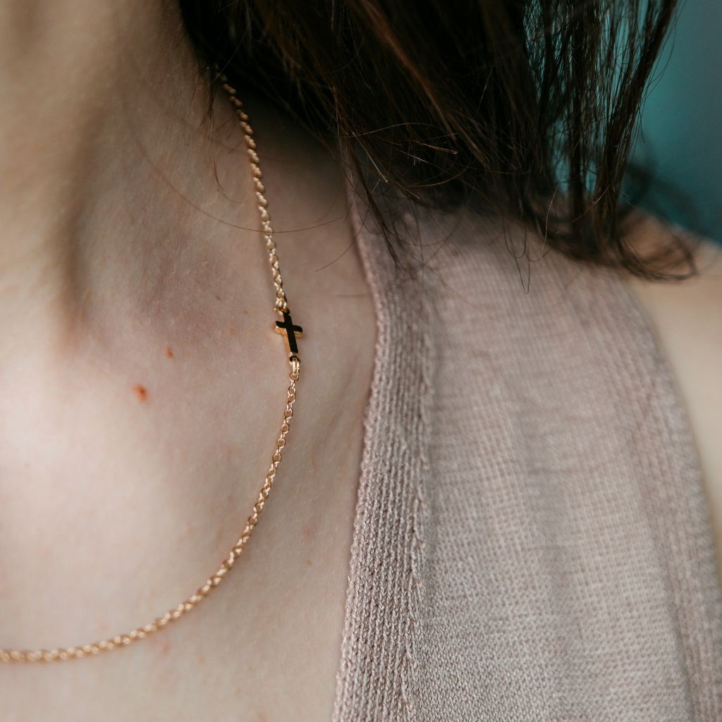 Silver and Gold Sideways Dainty Cross Minimalist Choker Necklace