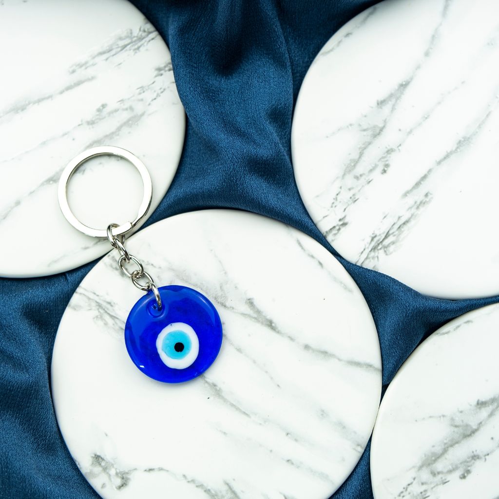 Large Simple Round Turkish Protection Greek Evil Eye Nazar mal de ojo Keychain — Boho Jewellery UK | The Colourful Aura