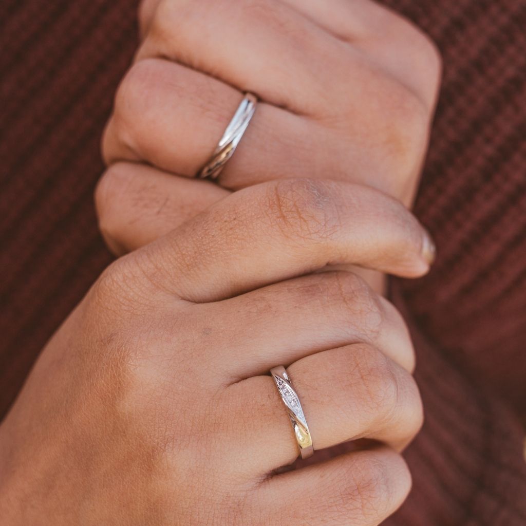 Adjustable Silver Couple Promise Band Zircon Ring set