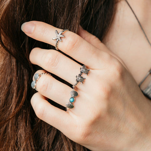 Starfish Turtle Midi Rings