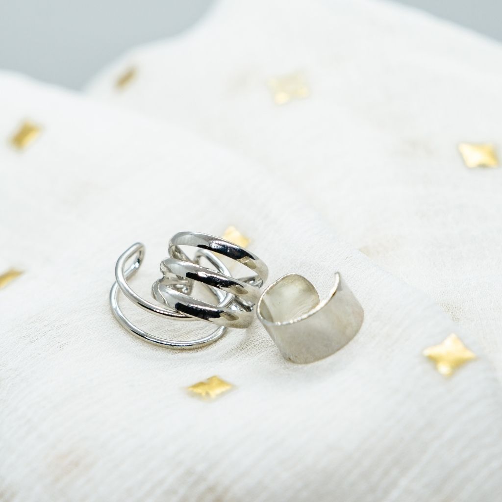 Gold Plated 3 Piece Adjustable Non Piercing Everyday Helix Ear Cuff Band (Close-up Detail) | The Colourful Aura