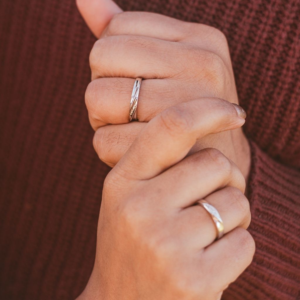 Adjustable Silver Couple Promise Band Zircon Ring set