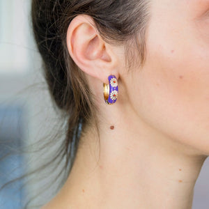Large Enamel Huggie Multicolour Rainbow Dainty Floral Hoop Earrings (Close-up Detail) | The Colourful Aura