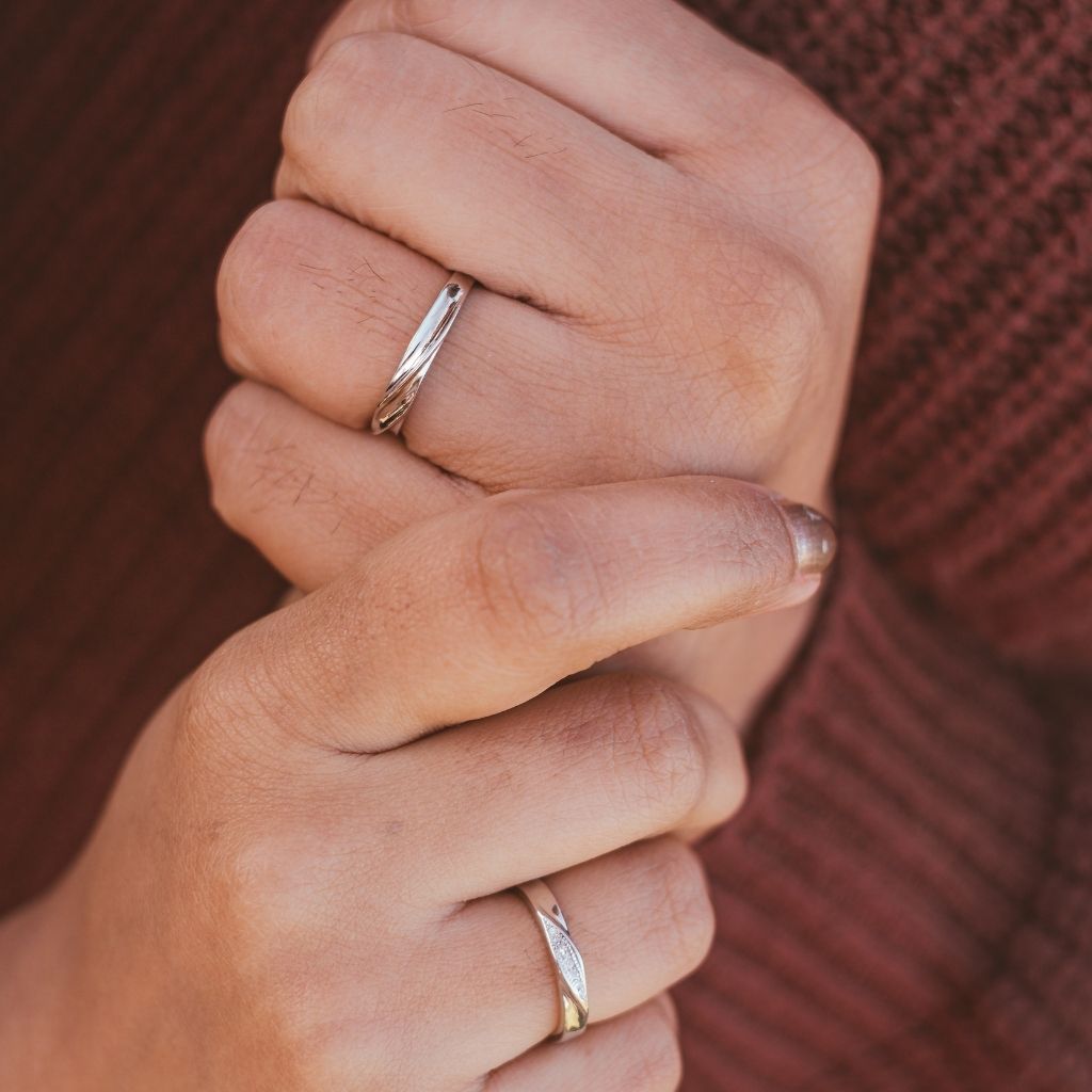 Adjustable Silver Couple Promise Band Zircon Ring set