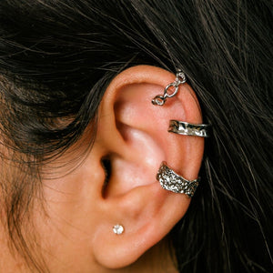 Silver And Gold 3 Piece Non Piercing Adjustable Hammered Wire Ear Wrap Cuff (Close-up Detail) | The Colourful Aura